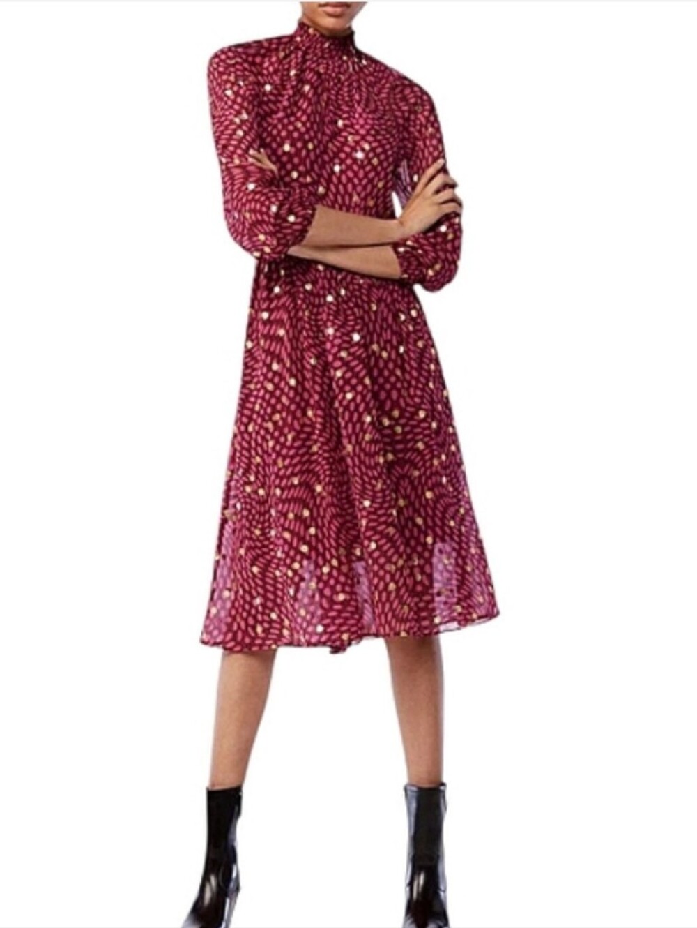 Scoop NYC | Smocked Neck Midi Dress with Blouson Sleeves Size Large (12-14)